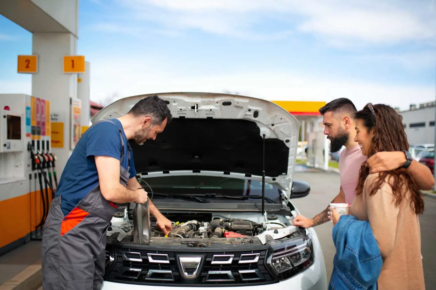 Mechanic providing mobile car battery replacement service for customers in Kuwait.